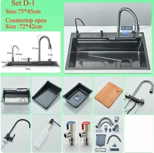 Drop-In Inox mit Wasserhahn Μ75xΠ45cm Schwarz