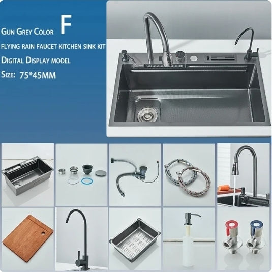 Drop-In Inox mit Wasserhahn Μ75xΠ45cm Schwarz