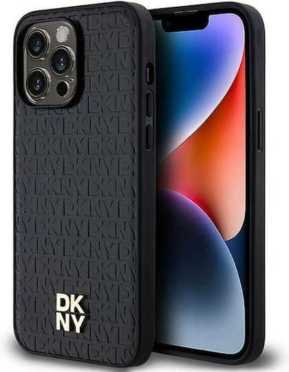 Carcasă Dkny din piele PU cu model repetitiv și logo suprapus Magsafe pentru iPhone 13 Pro, negru