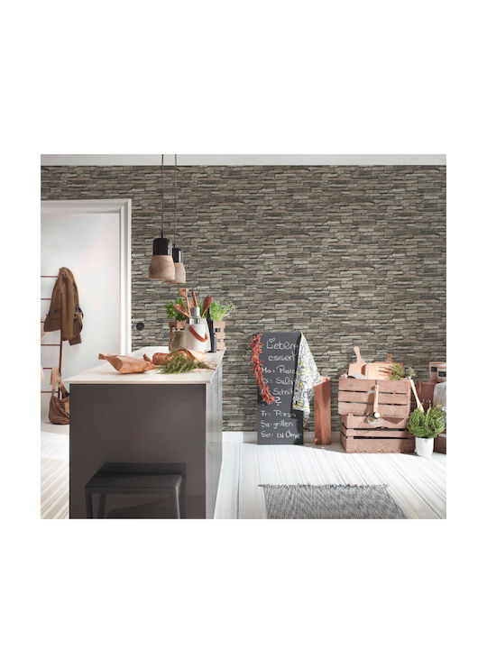 Wall Wallpaper Wood Stone Vinyl Gray 1000x53cm