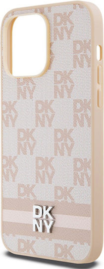 Калъф от PU кожа с кариран десен и ивица DKNY за iPhone 14 Pro Max, розов