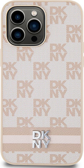 Калъф от PU кожа с кариран десен и ивица DKNY за iPhone 14 Pro Max, розов