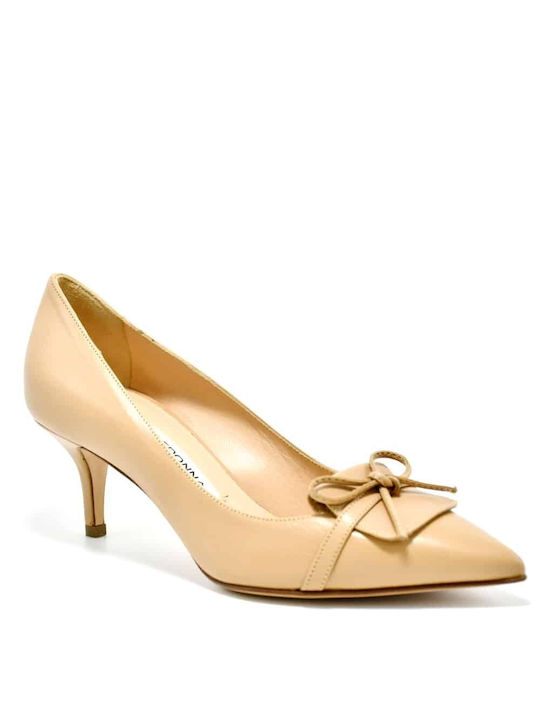 Essedonna Leather Beige Heels