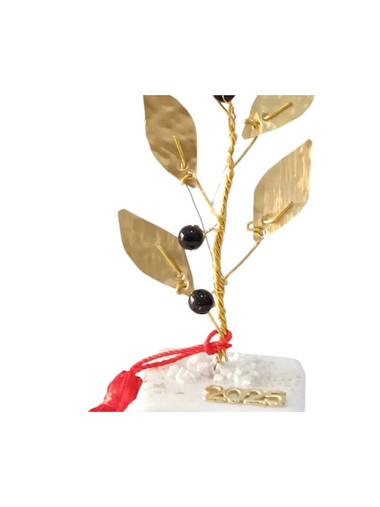 Handmade 2025 charm on pebble with brass olive and black fruits 2023-B2006 5x5x15cm