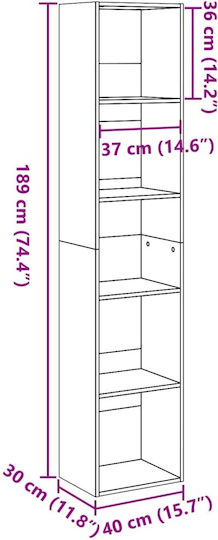 Bibliotecă Albă 40x30x189 cm