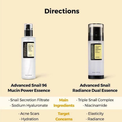 Cosrx Advanced Snail Radiance Dual Essence Feuchtigkeitsspendend & Aufhellend Creme Gesicht mit Schneckensekret 80ml