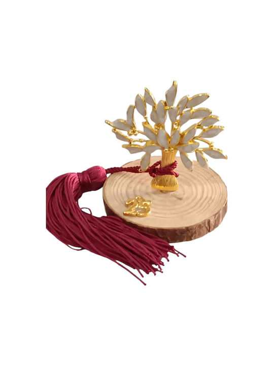 Lucky Charm 2025 Wooden Base Gold Tree White Leaves Gb1019