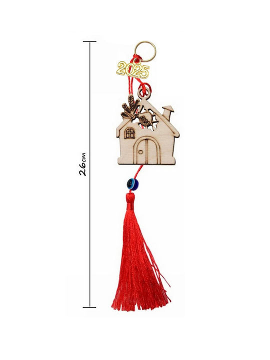 Lucky Charm 2025 Handmade Wooden House with Red Tassels 26cm Tatu Moyo