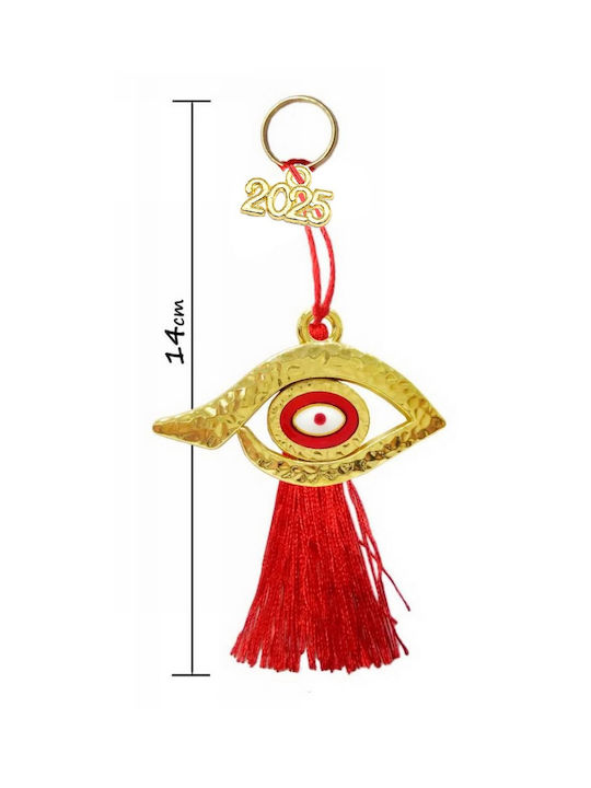 2025 Amulet Norocos Tatu Moyo cu Ciucuri Roșii și Ochi de Aur Făcut Manual 14cm