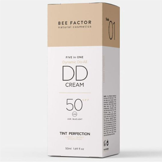 Bee Factor Five In One DD 01 Cremă de Față de Zi cu SPF50 pentru Hidratare, Anti-îmbătrânire și Strălucire cu Acid Hialuronic 50ml
