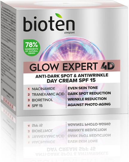 Bioten Glow Expert 4D Κρέμα Προσώπου Ημέρας με SPF15 για Αντιγήρανση, Πανάδες & Λάμψη με Νιασιναμίδη 50ml