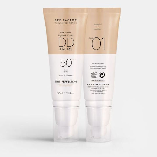 Bee Factor Five In One DD 01 Cremă de Față de Zi cu SPF50 pentru Hidratare, Anti-îmbătrânire și Strălucire cu Acid Hialuronic 50ml