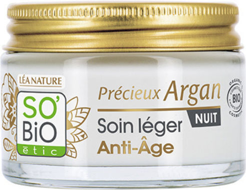So'Bio Etic Précieux Argan Лека Крем за Лице Нощен Крем за Против Стареене и Стягане на Кожата с Хиалуронова Киселина 50ml