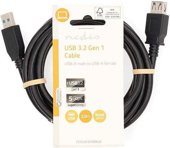 Nedis USB 2.0 Cablu USB-A - USB-A female Negru 2m CCGL61010BK20