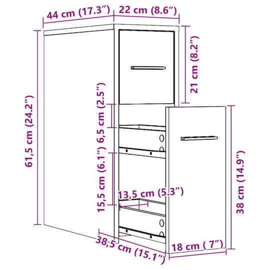 vidaXL Badezimmerschrank B22xT44xH61.5cm Gray