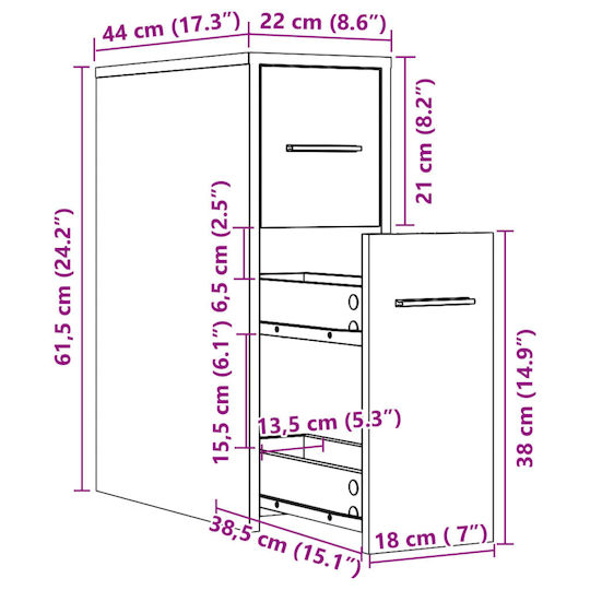 vidaXL Ντουλάπι Μπάνιου 22x44x61.5cm Δρυς