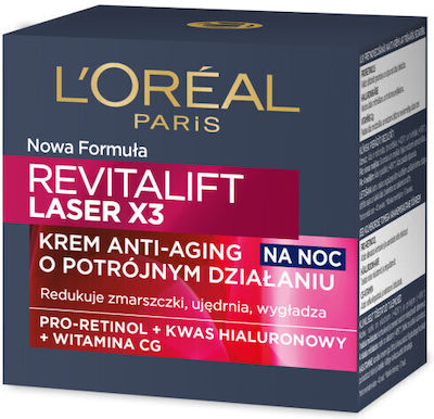 L'Oreal Paris Revitalift Laser x3 Αντιγηραντική Κρέμα Προσώπου Νυκτός με Υαλουρονικό Οξύ 50ml