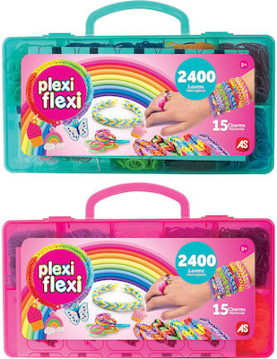 AS Jewelry Plexi Flexi Θήκη Με 2400 Λαστιχάκια & 15 Αξεσουάρ for Children 5++ Years Pink