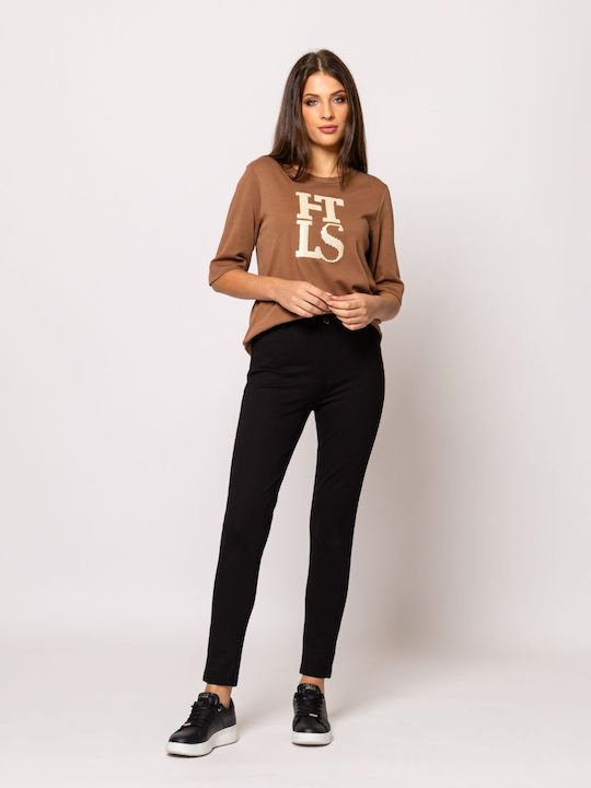 Heavy Tools Damen Crop Top Baumwolle Kurzarm Camel