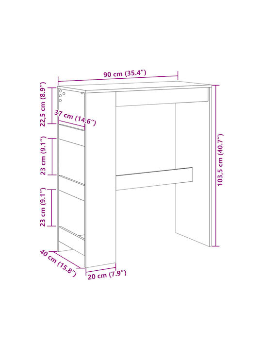 Table Bar Wooden White 90x40x103.5cm