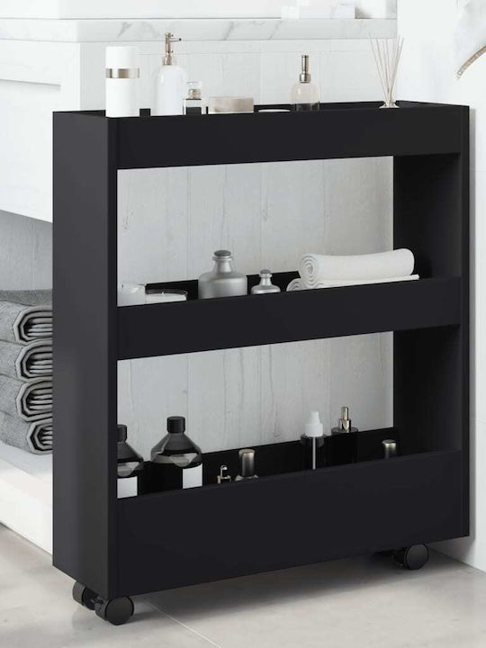 vidaXL 3 Επιπέδων Küchenwagen Hölzernes in Schwarz Farbe 60x18x70cm