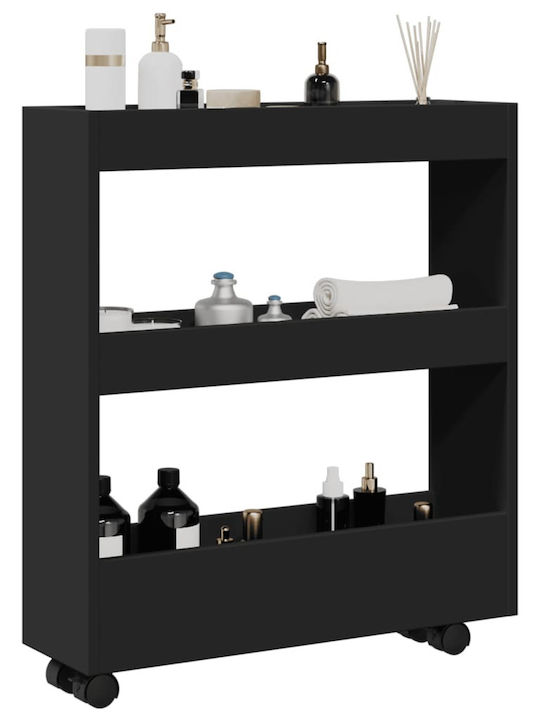 vidaXL Τρόλεϊ Κουζίνας Ξύλινο 3 Θέσεων Μαύρο 60x18x70cm
