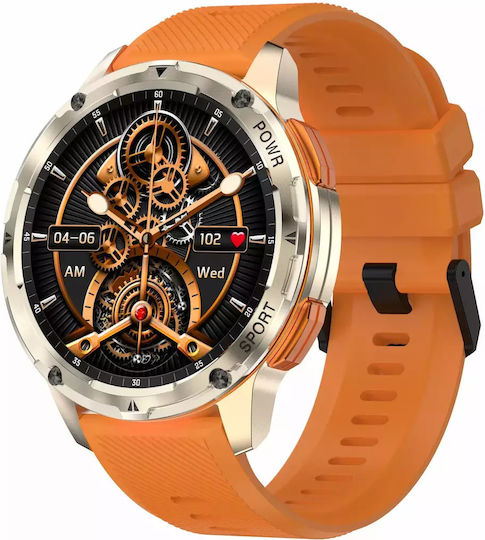 Nubi Ak59 Smart Watch Bluetooth Calling Amoled Display Heart Rate Monitoring Sleep Tracking Oxygen Level Notifications Additional Silicone Strap Gold