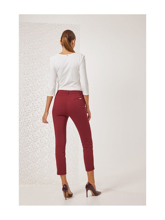 Enzzo Women's Fabric Trousers Bordeaux