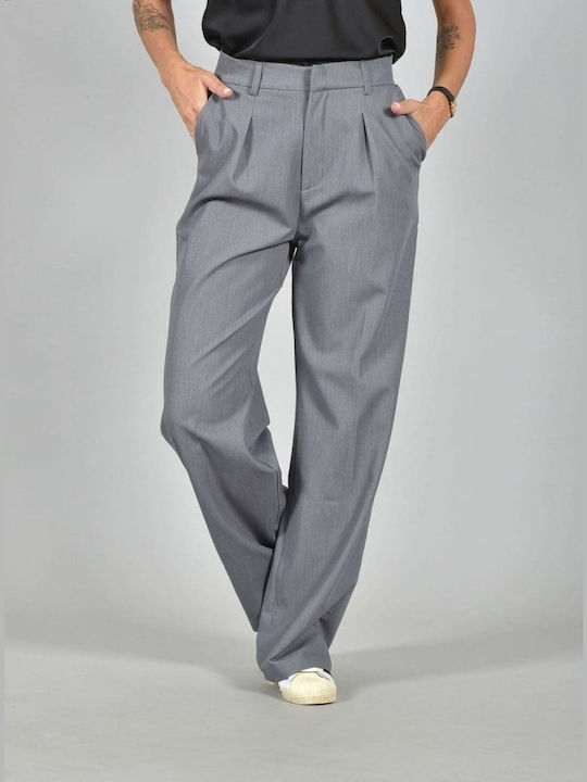 Belle Femme Women's High-waisted Fabric Trousers Grey