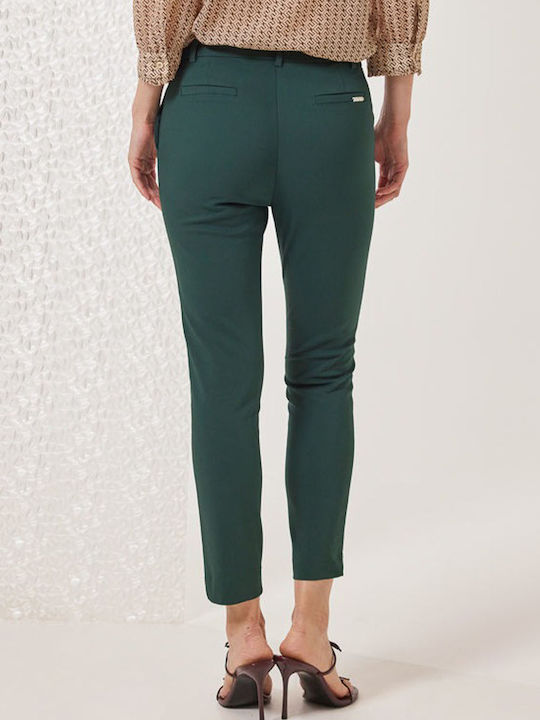 Enzzo Women's Cotton Trousers in Slim Fit Dark green