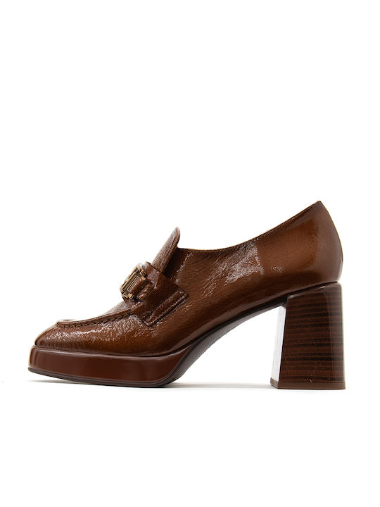 Hispanitas Patent Leather Tabac Brown High Heels