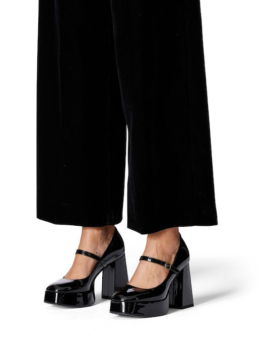 Pumps mit Riemchen & Chunky hoher Absatz Schwarz