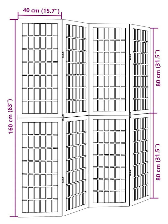 vidaXL Decorativ Paravan Lemn cu 4 Panouri 140x160cm