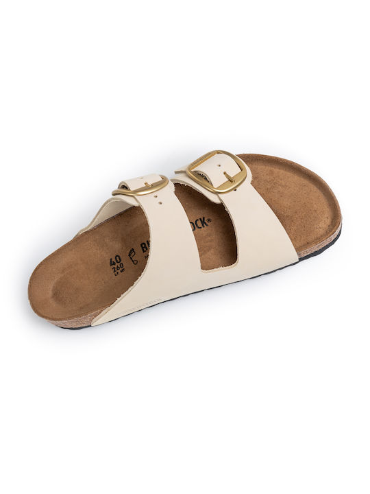 Birkenstock Big Buckle Δερμάτινα Γυναικεία Σανδάλια σε Μπεζ Χρώμα