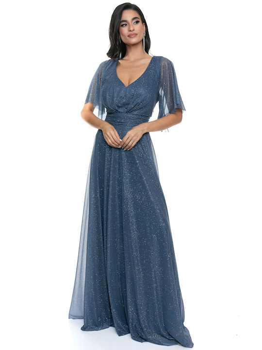 RichgirlBoudoir Summer Maxi Evening Dress with Sheer Blue