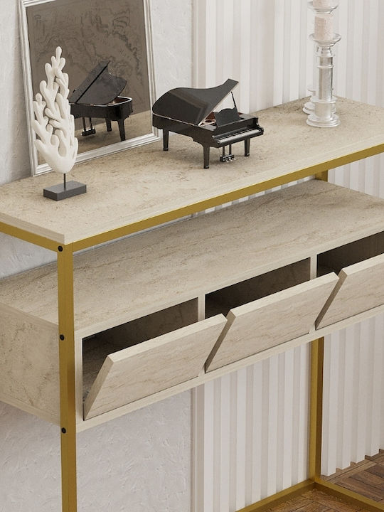 Guarda Wooden Console Table Μπεζ Travertine - Χρυσό L100xW29xH90cm