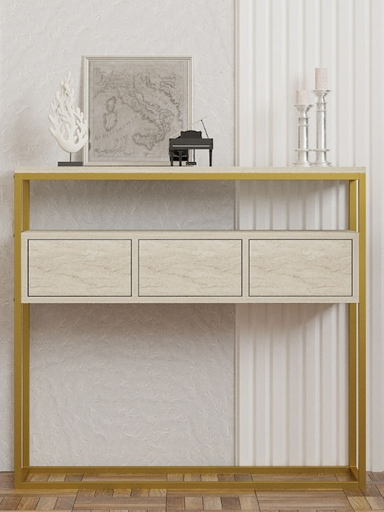 Guarda Wooden Console Table Μπεζ Travertine - Χρυσό L100xW29xH90cm