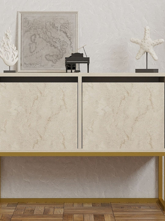 Zermat Wooden Console Table Beige Travertine - Gold L90xW34xH70cm