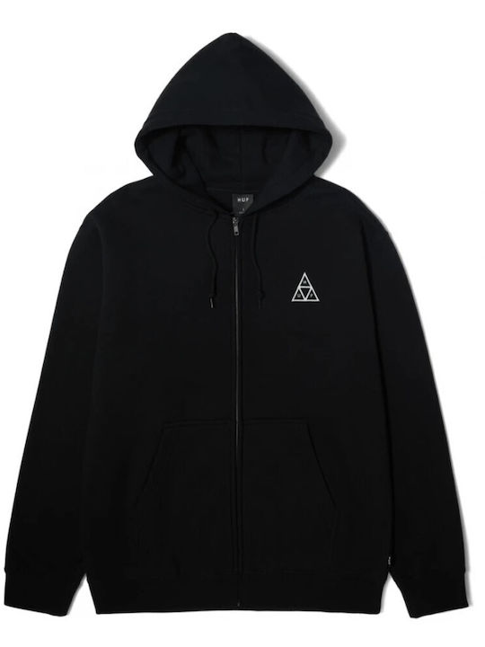 HUF Men's Sweatshirt Jacket with Hood and Pockets Black