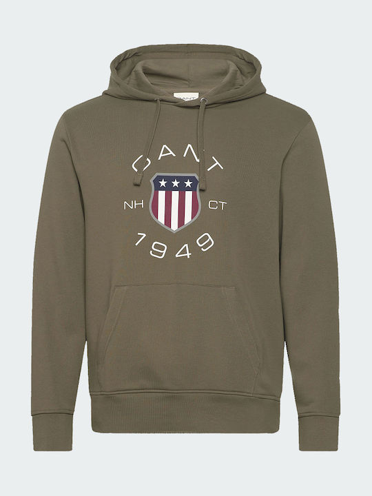 Gant Herren Sweatshirt mit Kapuze und Taschen Olive