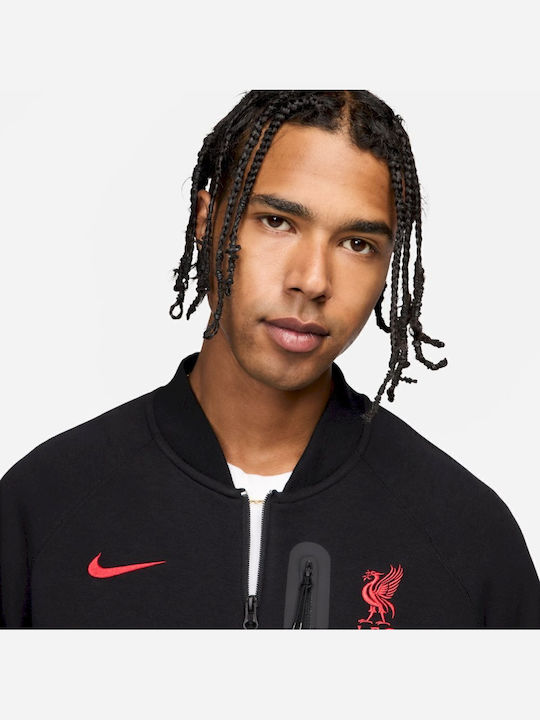 Liverpool F.C. Tech Fleece Ζακέτα με Κουκούλα Μαύρη