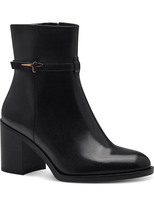 Leather Women's Ankle Boots with High Heel Black