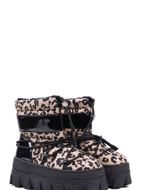 Leopard Fur Ankle Boots with Lug Sole