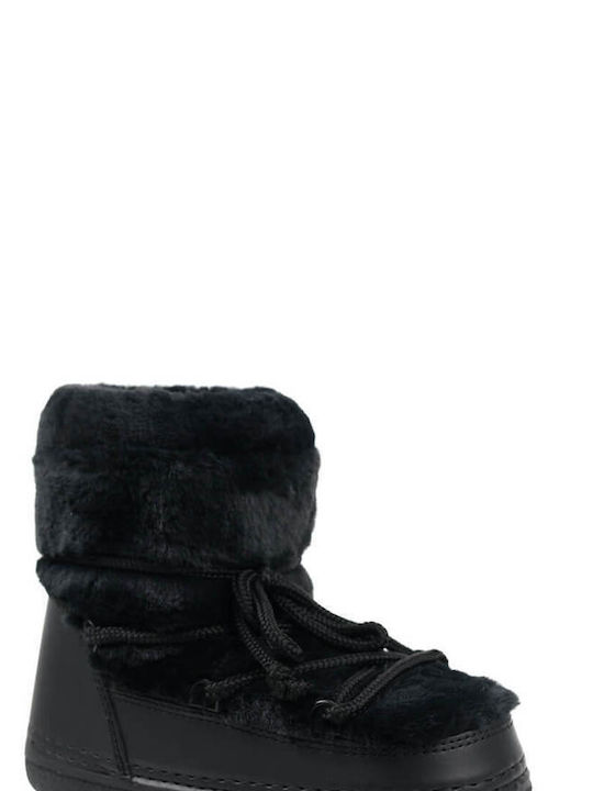 Black Cozy Fur Lace-Up Boots