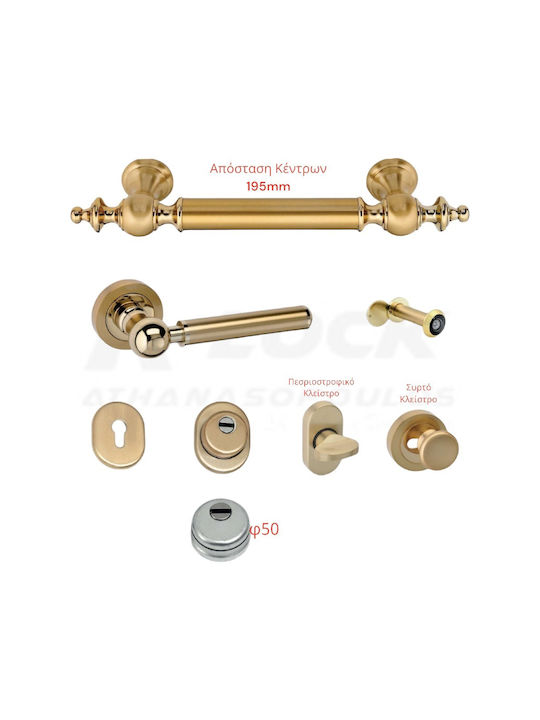 Set Armored Exterior Door-best Sd6-gold Matte Handle Distance Screw Screw Mm 195 Latch Option Rotating Knob Fix Right