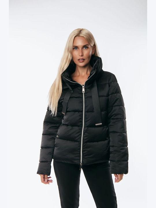 Dress Up Women's Long Lifestyle Jacket for Winter with Detachable Hood BLACK