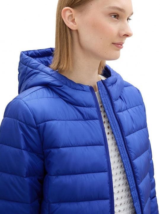 Women's Long Puffer Jacket for Winter with Hood Blue