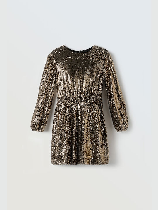 Evita Kids Dress with Sequins Gold