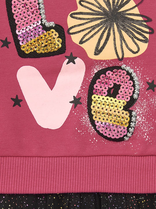 Children's Dress Sweatshirt Long Sleeve Tulle Fuchsia