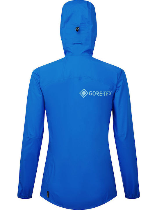 Women's Running Short Sports Hardshell Jacket Waterproof and Windproof for Winter with Hood Elec Blue/aquamint Blue